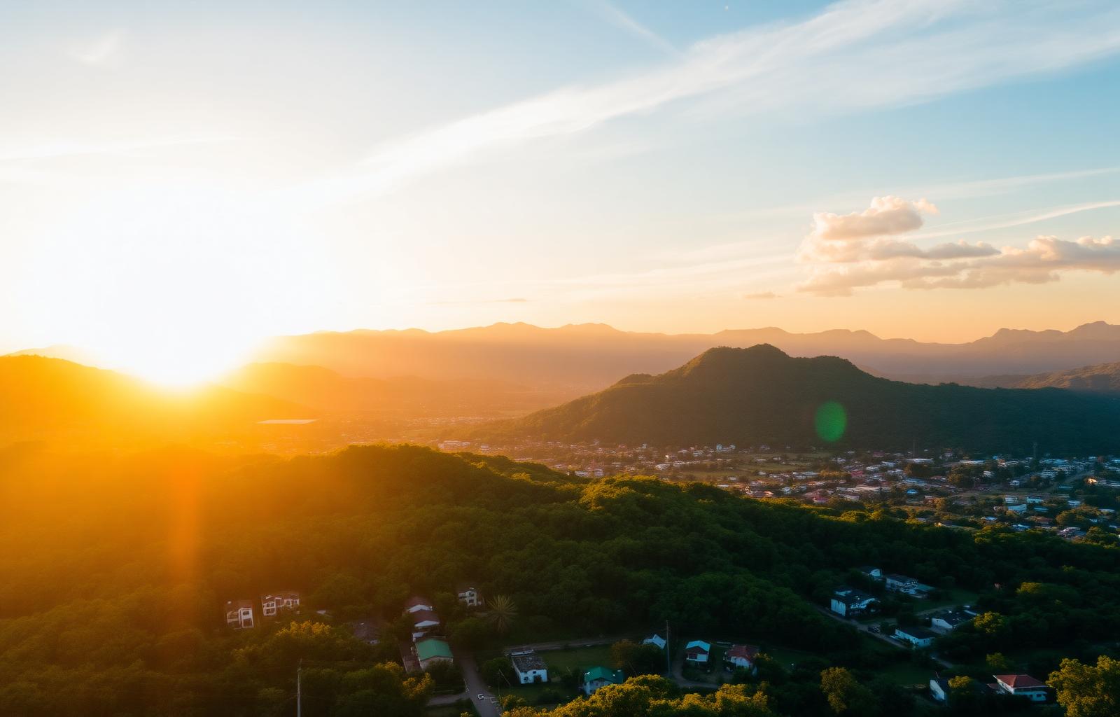 Vista de Jacobina, Bahia, ao entardecer entre as serras do Piemonte da Chapada
